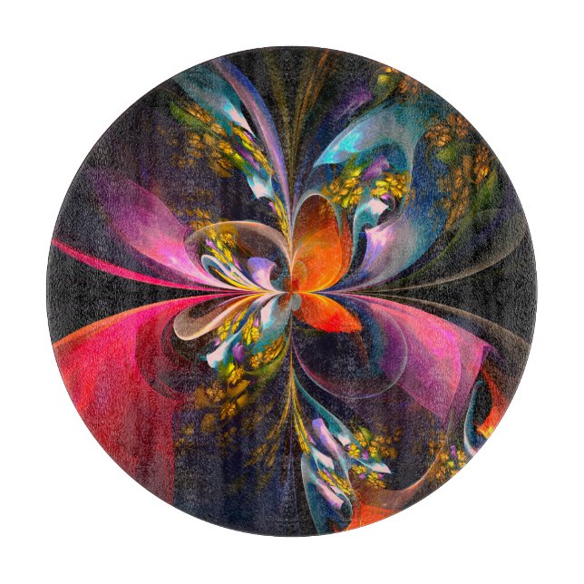 Modern Floral Abstract Art Red Blue Pattern #13 Cutting Board (Front)