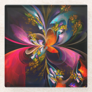 Modern Floral Abstract Art Red Blue Pattern #13 Glass Coaster