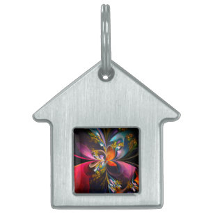 Modern Floral Abstract Art Red Blue Pattern #13 Pet ID Tag