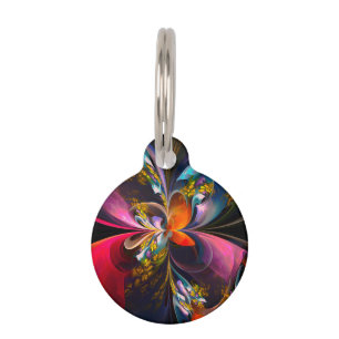 Modern Floral Abstract Art Red Blue Pattern #13 Pet Tag
