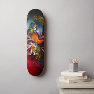 Modern Floral Abstract Art Red Blue Pattern #13 Skateboard