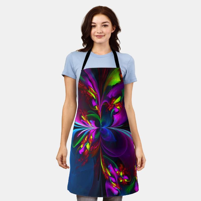 Modern Floral Abstract Art Red Blue Pattern #15 Apron (Worn)
