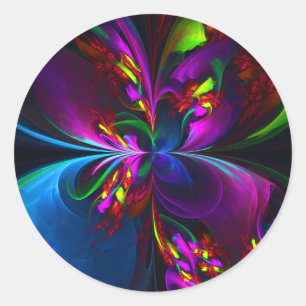 Modern Floral Abstract Art Red Blue Pattern #15 Classic Round Sticker