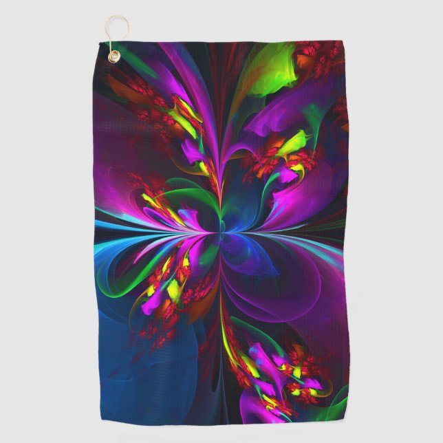 Modern Floral Abstract Art Red Blue Pattern #15 Golf Towel (Front)