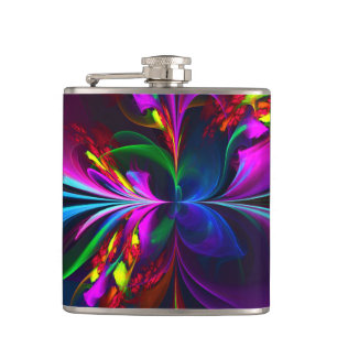 Modern Floral Abstract Art Red Blue Pattern #15 Hip Flask