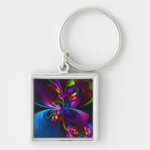 Modern Floral Abstract Art Red Blue Pattern #15 Key Ring
