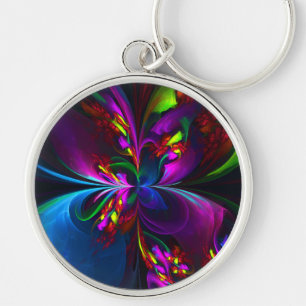Modern Floral Abstract Art Red Blue Pattern #15 Key Ring