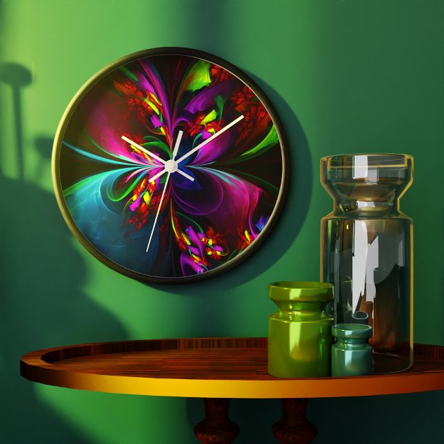 Modern Floral Abstract Art Red Blue Pattern #15 Large Clock (Modern Floral Abstract Art Red Blue Pattern #15 Clock)