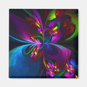 Modern Floral Abstract Art Red Blue Pattern #15 Magnet