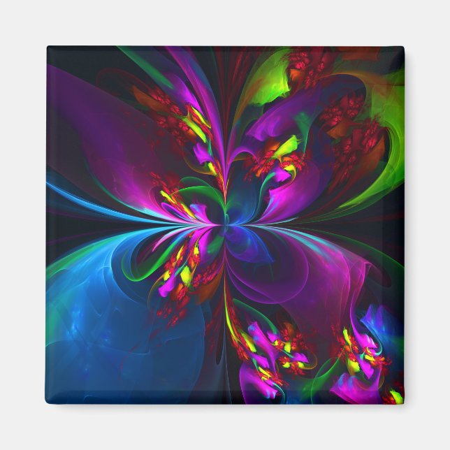 Modern Floral Abstract Art Red Blue Pattern #15 Magnet (Front)