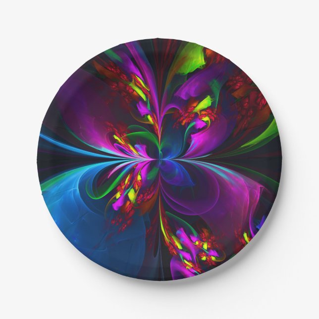 Modern Floral Abstract Art Red Blue Pattern #15 Paper Plate (Front)