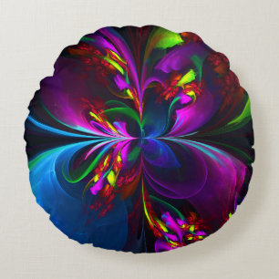 Modern Floral Abstract Art Red Blue Pattern #15 Round Cushion