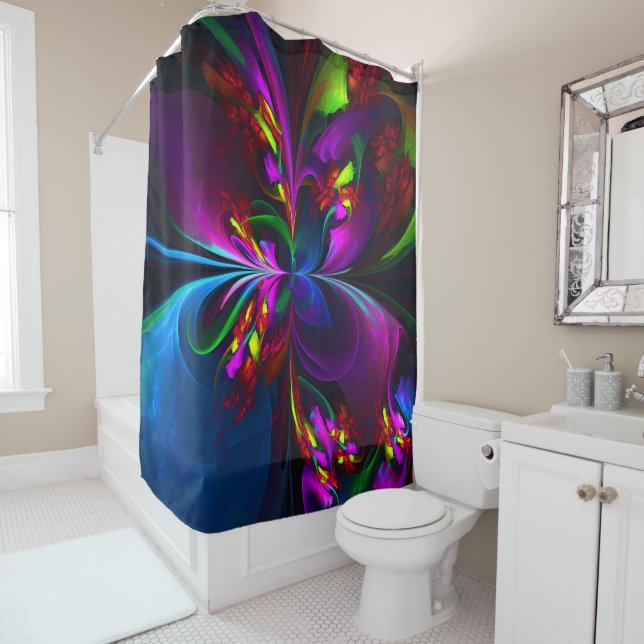 Modern Floral Abstract Art Red Blue Pattern #15 Shower Curtain (In Situ)