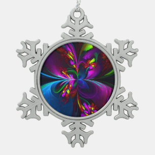 Modern Floral Abstract Art Red Blue Pattern #15 Snowflake Pewter Christmas Ornament