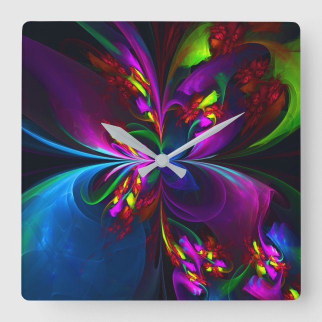 Modern Floral Abstract Art Red Blue Pattern #15 Square Wall Clock (Front)