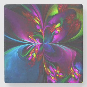 Modern Floral Abstract Art Red Blue Pattern #15 Stone Coaster