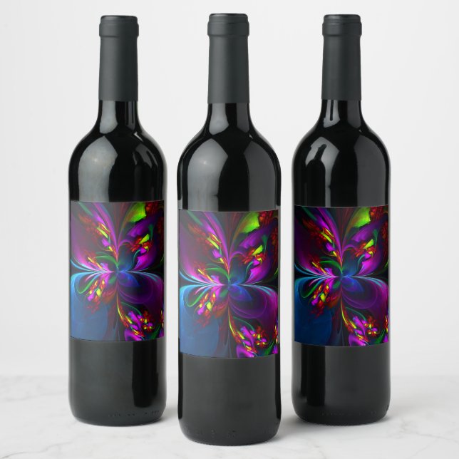Modern Floral Abstract Art Red Blue Pattern #15 Wine Label (Bottles)
