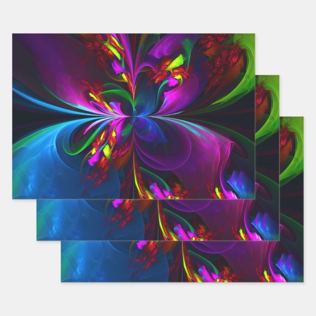 Modern Floral Abstract Art Red Blue Pattern #15 Wrapping Paper Sheet (Set)