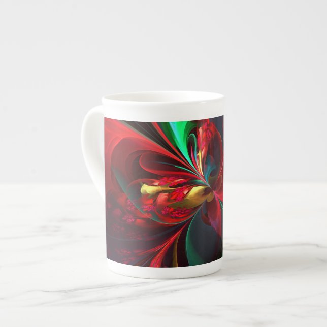 Modern Floral Abstract Art Red Green Pattern #11 Bone China Mug (Front Left)
