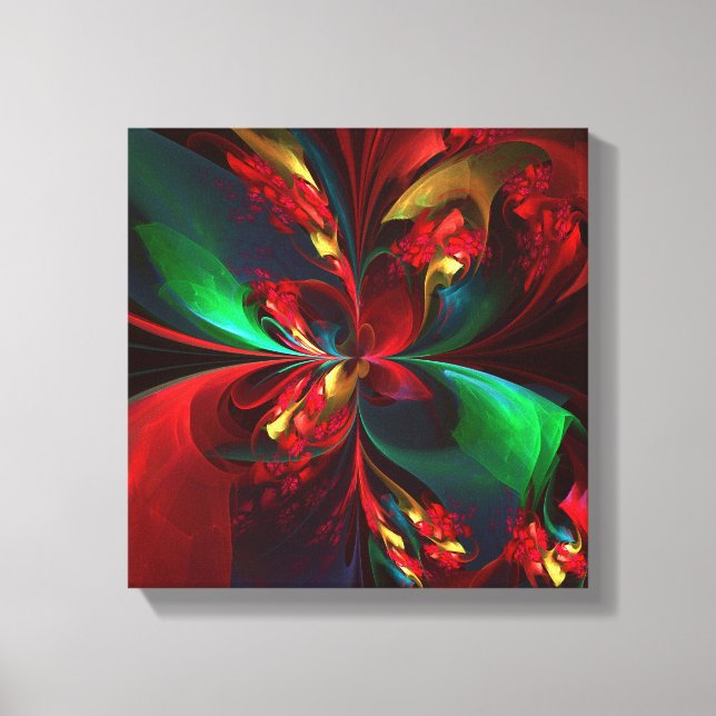 Modern Floral Abstract Art Red Green Pattern #11 Canvas Print (Front)