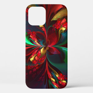 Modern Floral Abstract Art Red Green Pattern #11 iPhone 12 Case