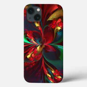 Modern Floral Abstract Art Red Green Pattern #11 iPhone 13 Case