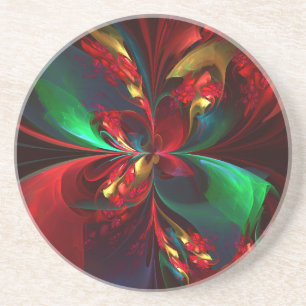 Modern Floral Abstract Art Red Green Pattern #11 Coaster