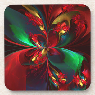 Modern Floral Abstract Art Red Green Pattern #11 Coaster