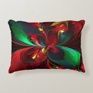 Modern Floral Abstract Art Red Green Pattern #11 Decorative Cushion