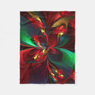 Modern Floral Abstract Art Red Green Pattern #11 Fleece Blanket