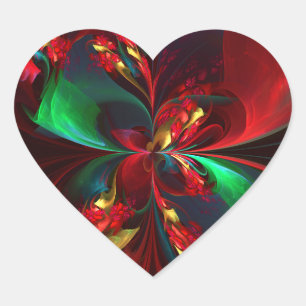 Modern Floral Abstract Art Red Green Pattern #11 Heart Sticker