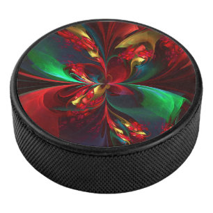 Modern Floral Abstract Art Red Green Pattern #11 Hockey Puck