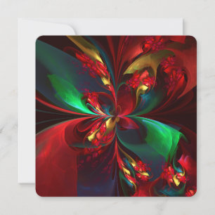Modern Floral Abstract Art Red Green Pattern #11 Invitation