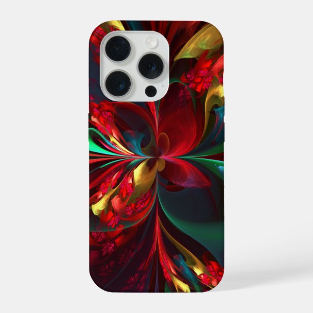 Modern Floral Abstract Art Red Green Pattern #11 iPhone Case (Back)