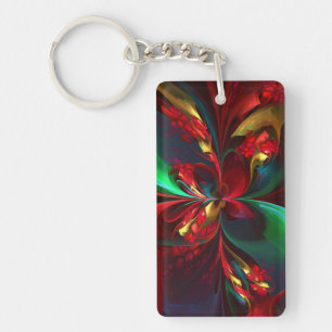 Modern Floral Abstract Art Red Green Pattern #11 Key Ring