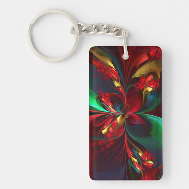 Modern Floral Abstract Art Red Green Pattern #11 Key Ring (Front)