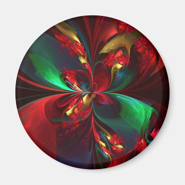 Modern Floral Abstract Art Red Green Pattern #11 Magnet (Front)