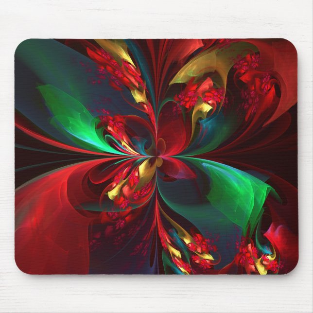 Modern Floral Abstract Art Red Green Pattern #11 Mouse Mat (Front)