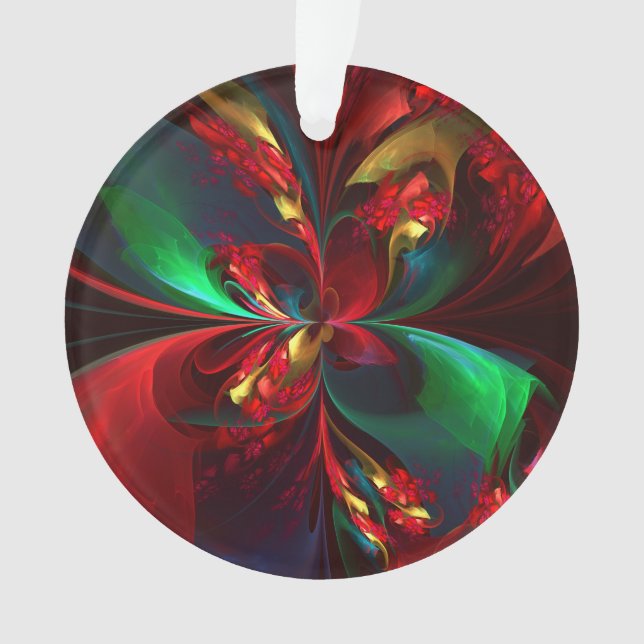 Modern Floral Abstract Art Red Green Pattern #11 Ornament (Front)