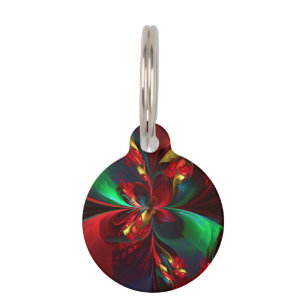 Modern Floral Abstract Art Red Green Pattern #11 Pet Tag
