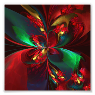 Modern Floral Abstract Art Red Green Pattern #11 Photo Print