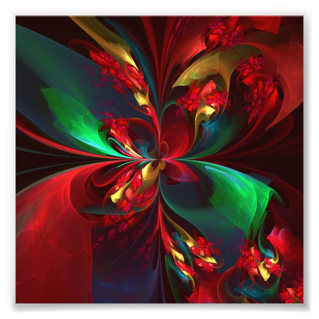 Modern Floral Abstract Art Red Green Pattern #11 Photo Print (Front)