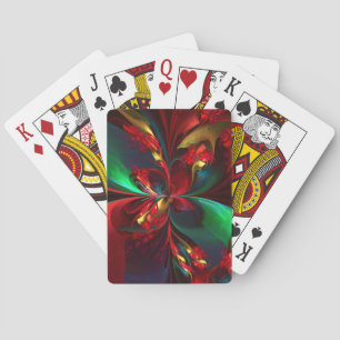 Modern Floral Abstract Art Red Green Pattern #11 Playing Cards