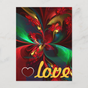 Modern Floral Abstract Art Red Green Pattern #11 Postcard