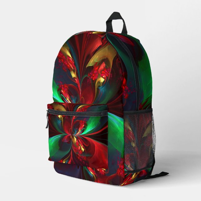 Modern Floral Abstract Art Red Green Pattern #11 Printed Backpack (Back Corner Right)