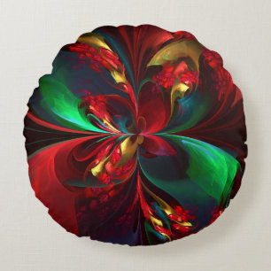 Modern Floral Abstract Art Red Green Pattern #11 Round Cushion