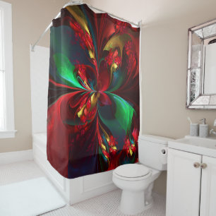Modern Floral Abstract Art Red Green Pattern #11 Shower Curtain