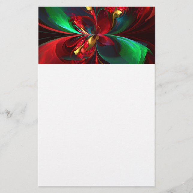Modern Floral Abstract Art Red Green Pattern #11 Stationery (Front)