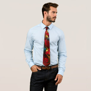 Modern Floral Abstract Art Red Green Pattern #11 Tie