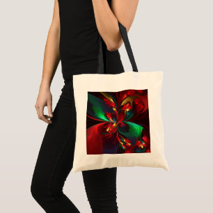 Modern Floral Abstract Art Red Green Pattern #11 Tote Bag